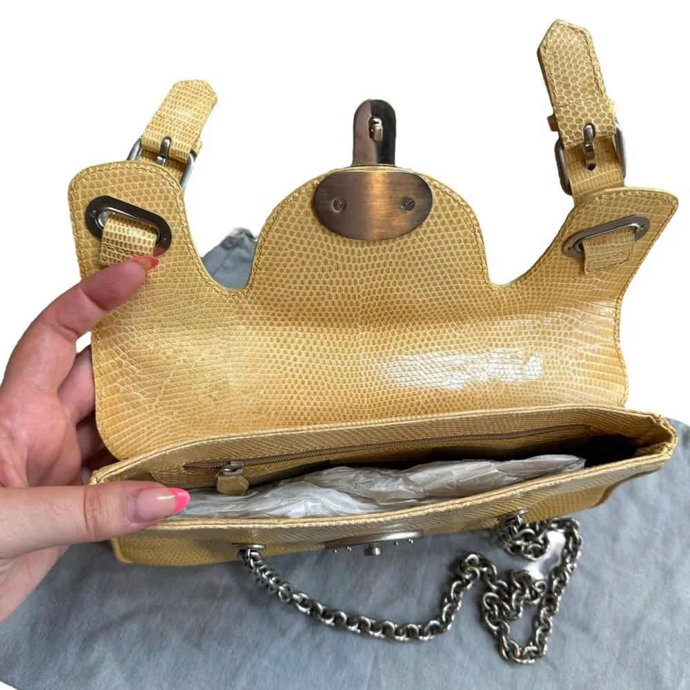 Ralph Lauren Ricky Yellow Lizard Leather Silver Chain Handle Bag Y2K Runway - Picture 4 of 15